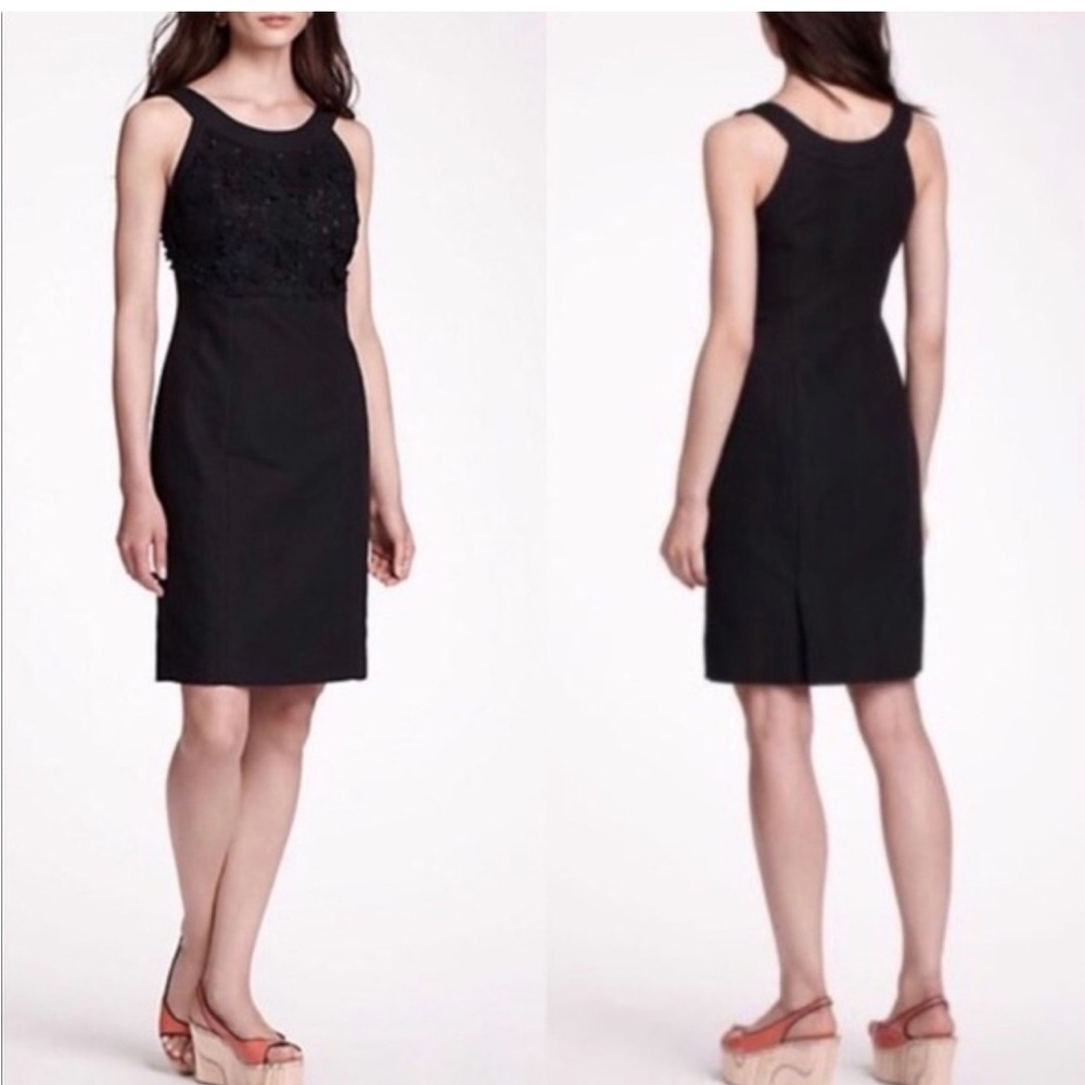 Anthropologie Oleander Black Embellished Sheath Dress Size 6 Cocktail Career
